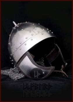 Spangenhelm mit Wangenklappen & Kettenbrünne 2 mm Stahl -  Größe M