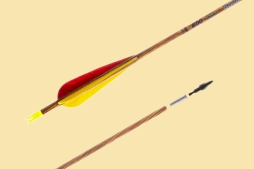 Preview: Carbonpfeil Bentwood 6,2mm mit 4 Zoll Parabolbefiederung - Spine 400 - ab 3 Stück