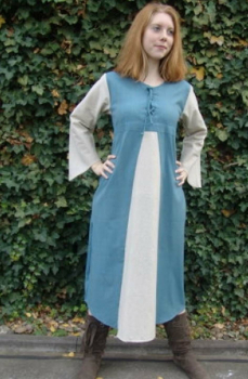 Mittelalter Baumwollkleid "Ilse"  -  taubenblau/natur