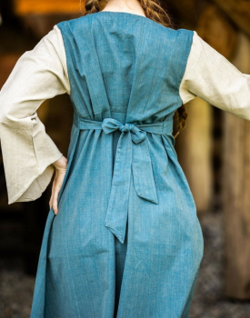 Preview: Mittelalter Baumwollkleid "Ilse"  -  taubenblau/natur
