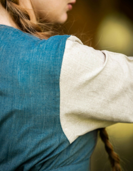 Preview: Mittelalter Baumwollkleid "Ilse"  -  taubenblau/natur