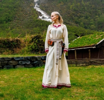 Wikinger Kleid "Lagertha" - Natur/Rot