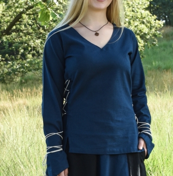 Preview: Mittelalter Bluse Aila mit Schnürung  -  blau