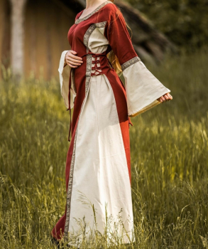 Preview: Mittelalterkleid mit Bordüre "Sophie"  -  rot/natur