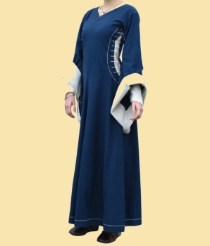 Mittelalterkleid mit Höllenfenstern  -  Bliaut Amal  -  blau/natur