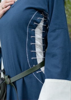 Preview: Mittelalterkleid mit Höllenfenstern  -  Bliaut Amal  -  blau/natur