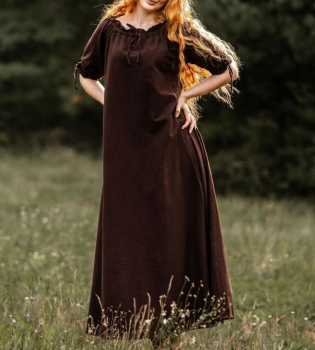 Preview: Bodenlanges Kurzarmkleid "Melisande"  -  braun