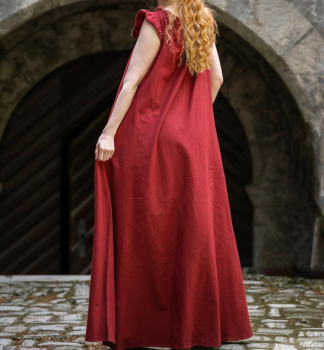 Preview: Bodenlanges Kleid mit Schulterrüsche - Clara  -  rot