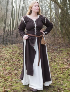 Mittelalterkleid Marit mit Schnürungen  -  braun