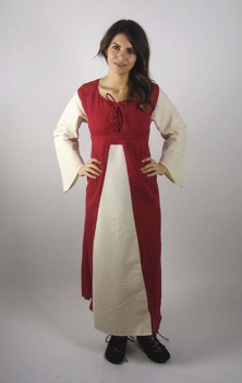 Mittelalter Baumwollkleid "Ilse" - rot/natur