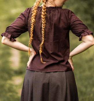 Preview: Mittelalter Kurzarmbluse "Sandra"  -  dunkelbraun