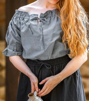 Mittelalter Kurzarmbluse "Verena"  -  taubenblau