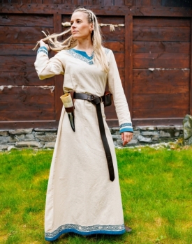 Wikinger Kleid "Lagertha"  - Natur/Blau