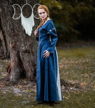 Mittelalterkleid "Larina" Taubenblau/Natur