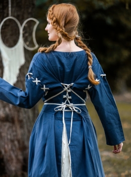 Mittelalterkleid "Larina" Taubenblau/Natur