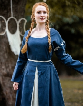 Mittelalterkleid "Larina" Taubenblau/Natur