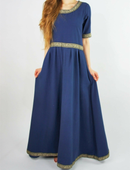 Edles Kurzarmkleid mit Bordüre "Ennlin" - blau