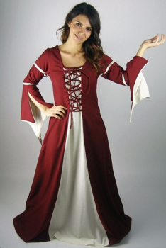 Kleid mit Trompetenärmeln "Larissa" - rot/natur