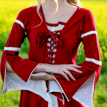 Preview: Kleid mit Trompetenärmeln "Larissa" - rot/natur