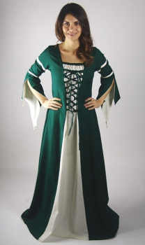 Kleid mit Trompetenärmeln "Larissa" - grün/natur