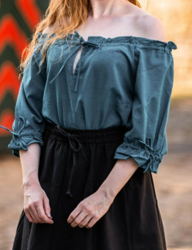 Mittelalter Kurzarmbluse "Vera"  - petrolblau