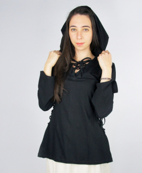 Geschnürtes Oberteil "Lea" mit Kapuze-  - schwarz