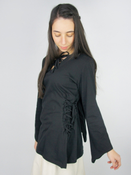 Preview: Geschnürtes Oberteil "Lea" mit Kapuze-  - schwarz