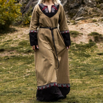 Wikinger Kleid "Idun" mit Stickerei - sand