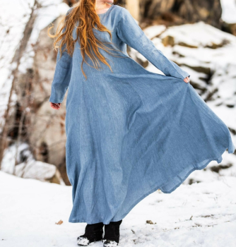 Preview: Wikinger Kleid - 100% Leinen - Anna - taubenblau