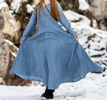 Preview: Wikinger Kleid - 100% Leinen - Anna - taubenblau