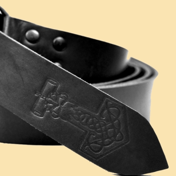 Preview: Ringgürtel mit Thorshammer-Prägung "Vali"  -  schwarz