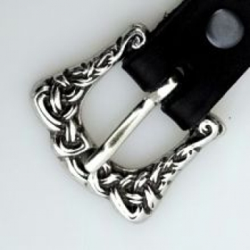 Preview: Angelsächsischer Gürtel mit Riemenspitze -  braun/silber