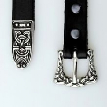 Angelsächsischer Gürtel mit Riemenspitze -  braun/silber