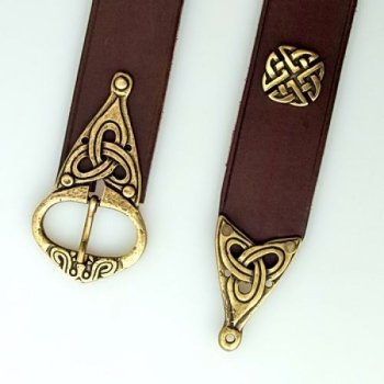 Preview: Wikinger-Gürtel mit Aufnietschnalle, Riemenspitze und Ziernieten - braun/silber