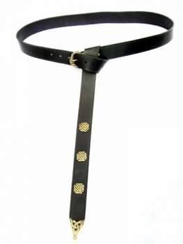 Preview: Wikinger-Gürtel mit Aufnietschnalle, Riemenspitze und Ziernieten -  schwarz/messing