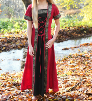 Kinder Mittelalterkleid Eleanor -  kurzarm -  rot/schwarz
