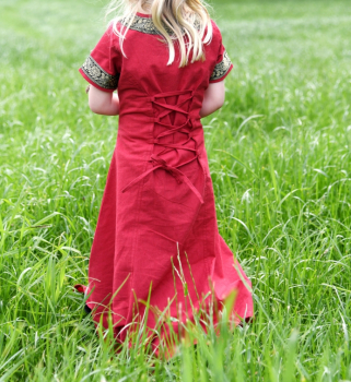Preview: Kinder Mittelalterkleid Eleanor -  kurzarm -  rot/schwarz