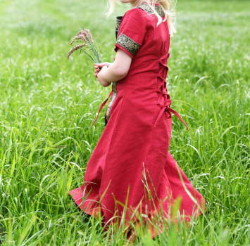Preview: Kinder Mittelalterkleid Eleanor -  kurzarm -  rot/schwarz