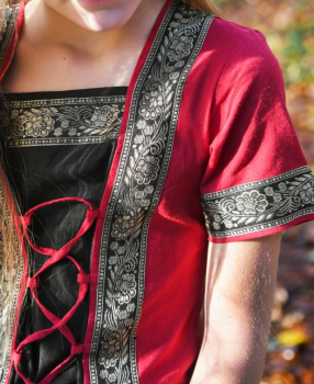 Preview: Kinder Mittelalterkleid Eleanor -  kurzarm -  rot/schwarz