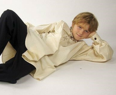 Preview: Kinder Stehkragen-Schnürhemd "Finn" -  natur