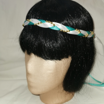 Jungfernband zweifarbig weiß-türkis –Gold