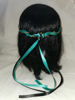 Preview: Jungfernband  zweifarbig schwarz-türkis  –Gold