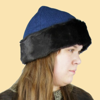 Wikingerkappe "Ulf"  blau mit dunkelbraunem Fell