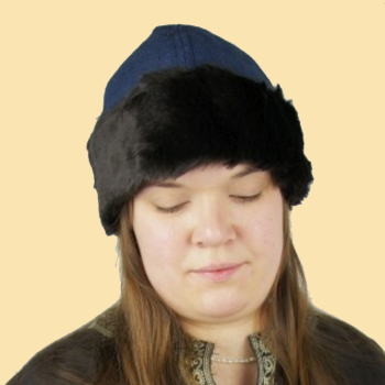 Preview: Wikingerkappe "Ulf"  blau mit dunkelbraunem Fell