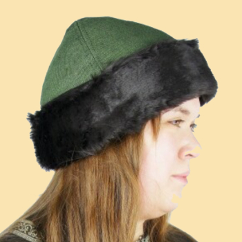 Preview: Wikingerkappe "Ulf"   -  grün mit dunkelbraunem Fell