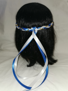 Preview: Jungfernband  zweifarbig – weiß/königsblau - gold