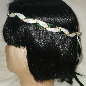 Preview: Jungfernband  zweifarbig – weiß/grün - gold