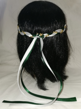 Preview: Jungfernband  zweifarbig – weiß/grün - gold