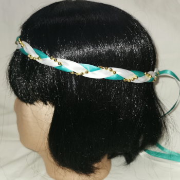 Preview: Jungfernband  zweifarbig – weiß/türkis - gold