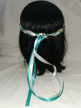 Preview: Jungfernband  zweifarbig – weiß/türkis - gold